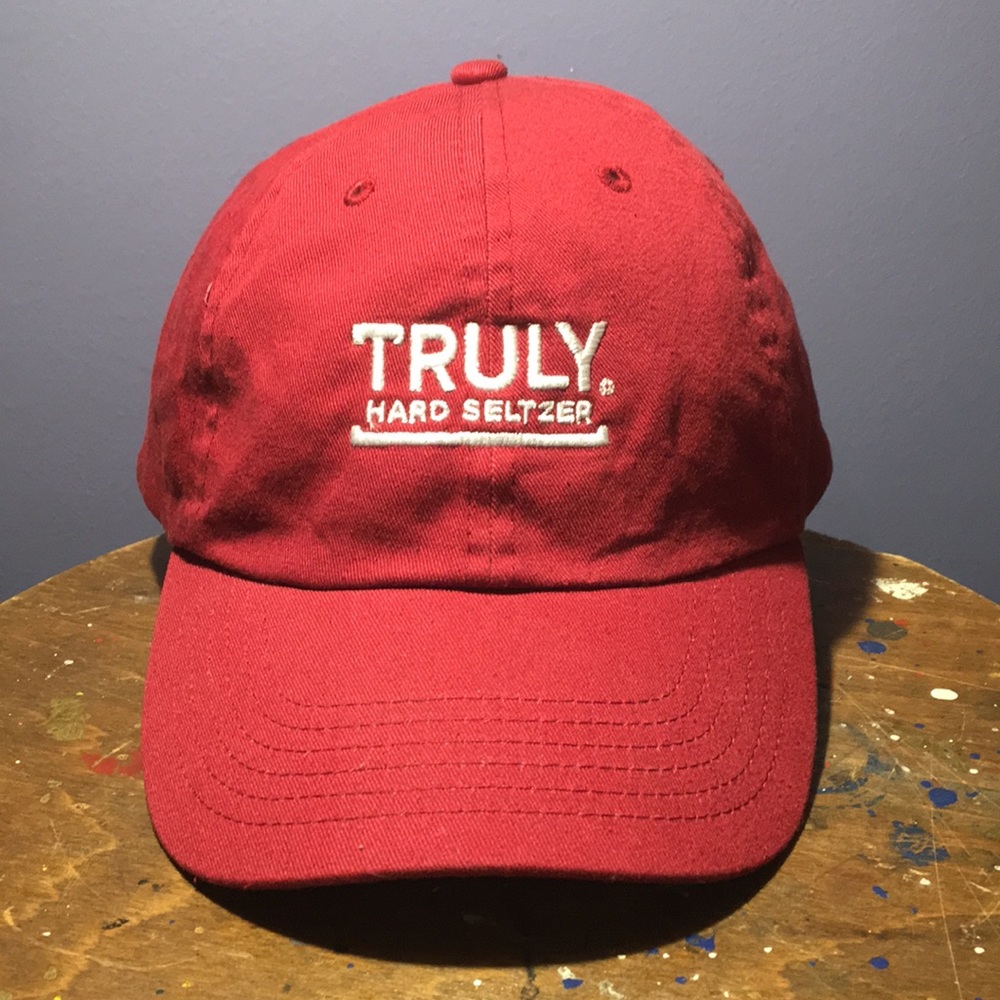 Truly Hard Seltzer maroon hat 6 full panel adjustable back strap cap